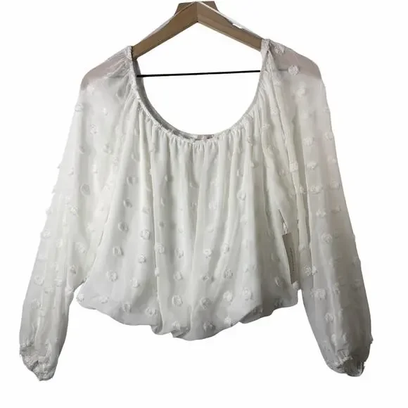 Audrey Parks x Francesca’s Off The Shoulder White Cropped Blouse Polka Dot Large - Picture 1 of 12